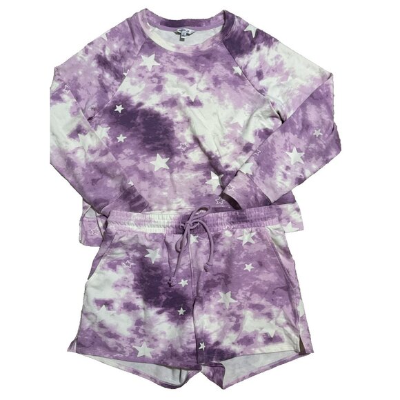 Wildfox Purple Tie Dye Stars Long Sleeve Sweatshirt & Shorts Set Size Small - Picture 2 of 6